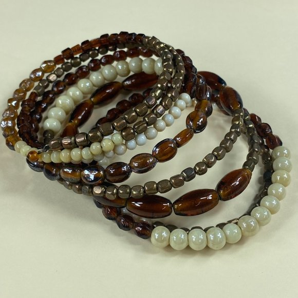 Beaded Multilayer Memory Wire Bracelet Multicolor Neutral Fall Earth Tones - Picture 13 of 15